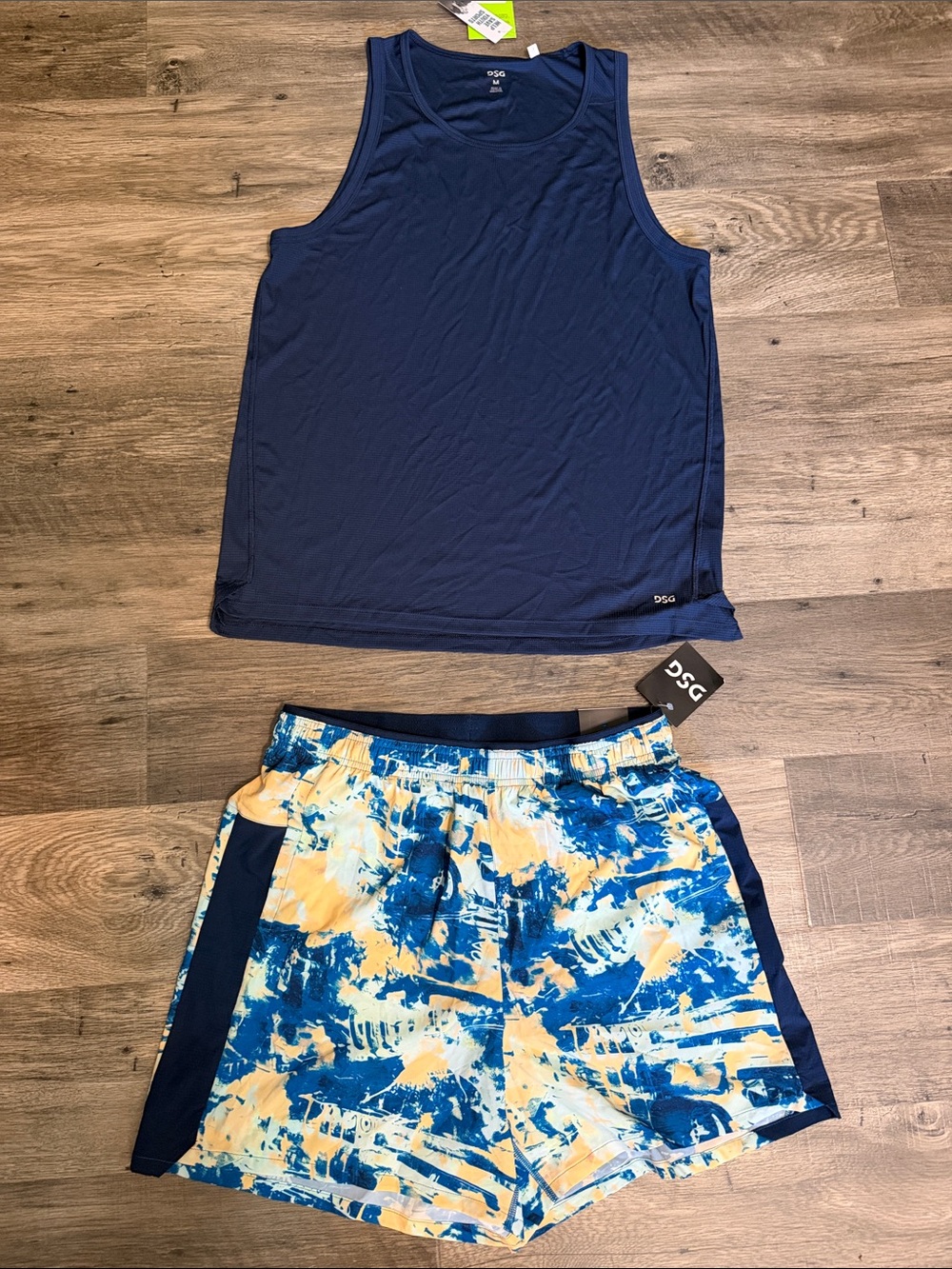 DSG Men's Running Set: 5" Stride Shorts & Run Tank Top Mesh Outfit Navy Blue M